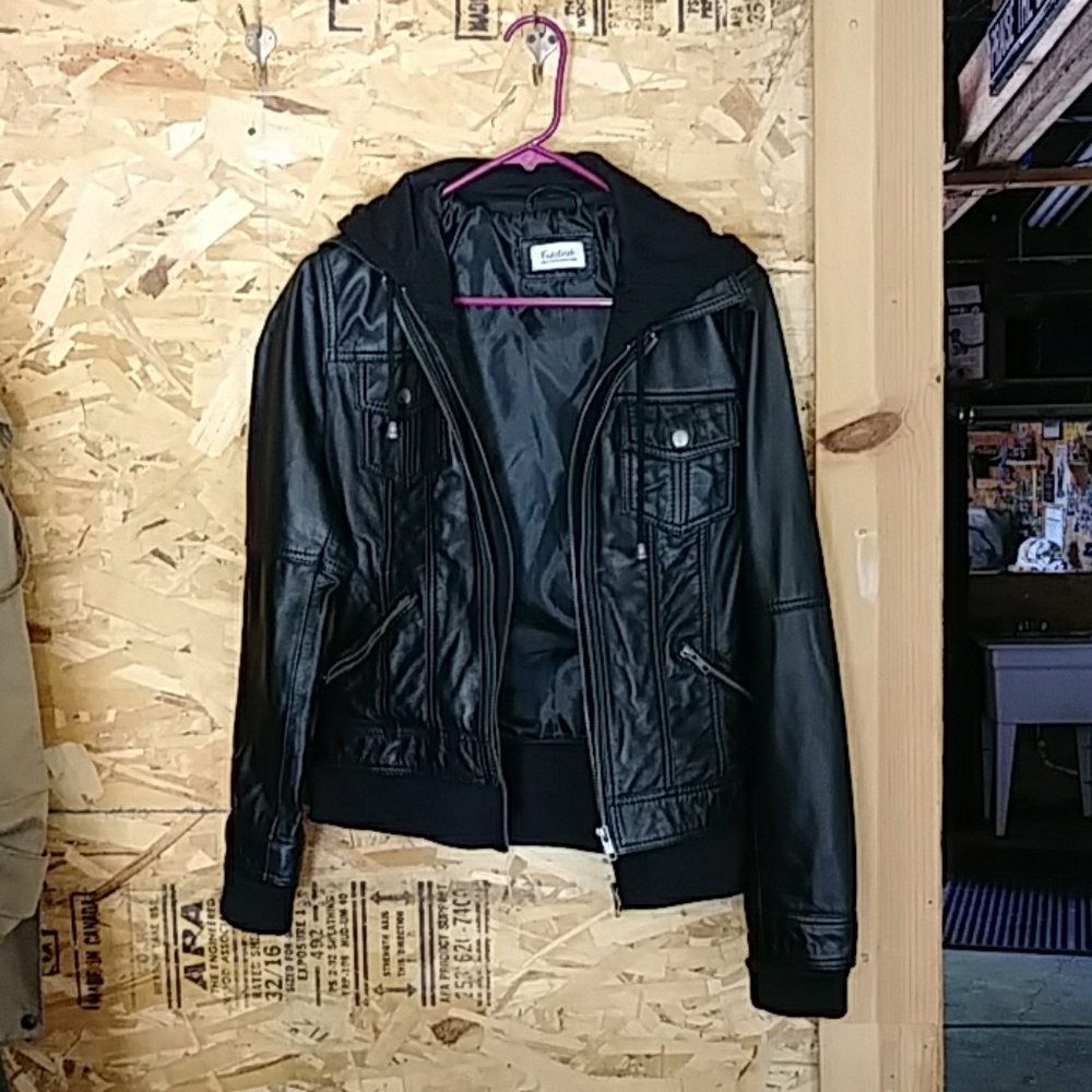 Real Leather Hooded Jacket